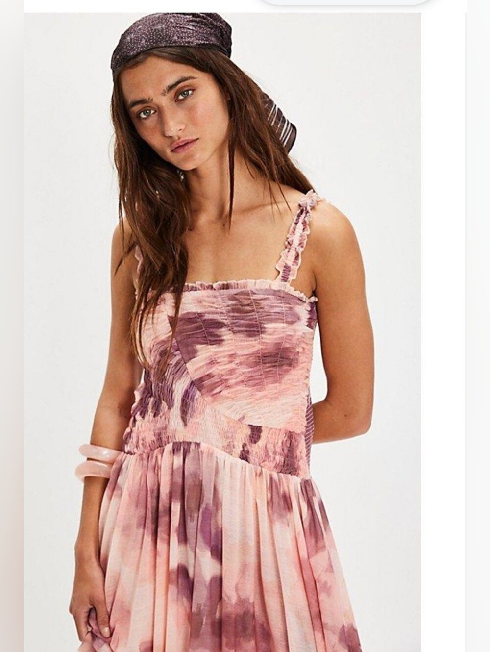 Free People Women's Pink Tessa Smocked Midi Dress size Large brand new - Picture 2 of 7